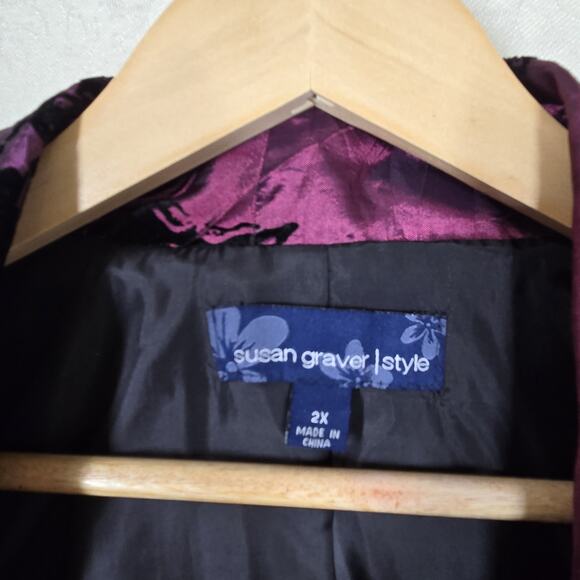Susan Graver Patchwork Satin Burnout Velvet Jacket sz 2X Purple Black Cocktail - Picture 11 of 16